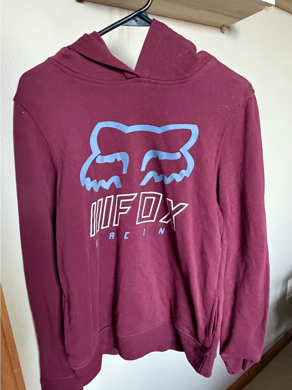 Fox Maroon Hoodie with Light Blue Fox Head Logo